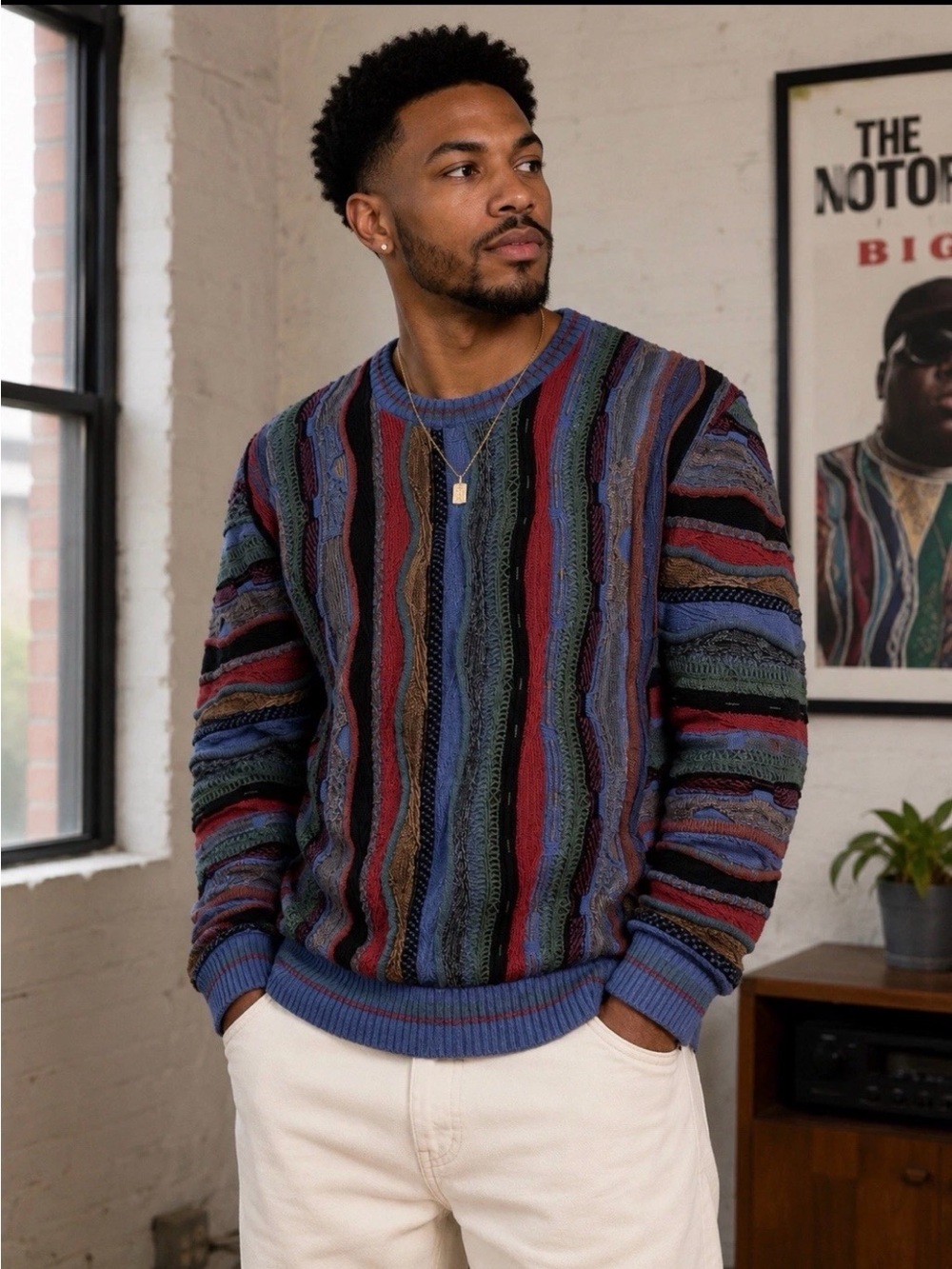 Vintage Men's Franco Danti 3D Knit Sweater 90s Cotton Italy Made Size XL